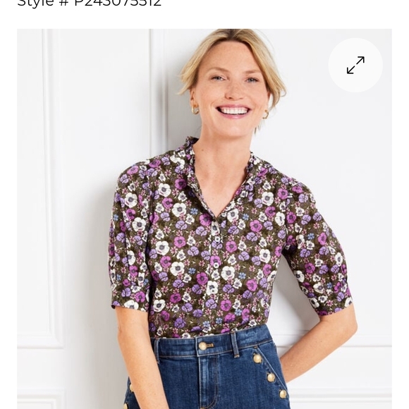 Talbots EUC Ruffle Neck Top Poppy Ditsy Puff Sleeve Floral XS - Picture 3 of 15